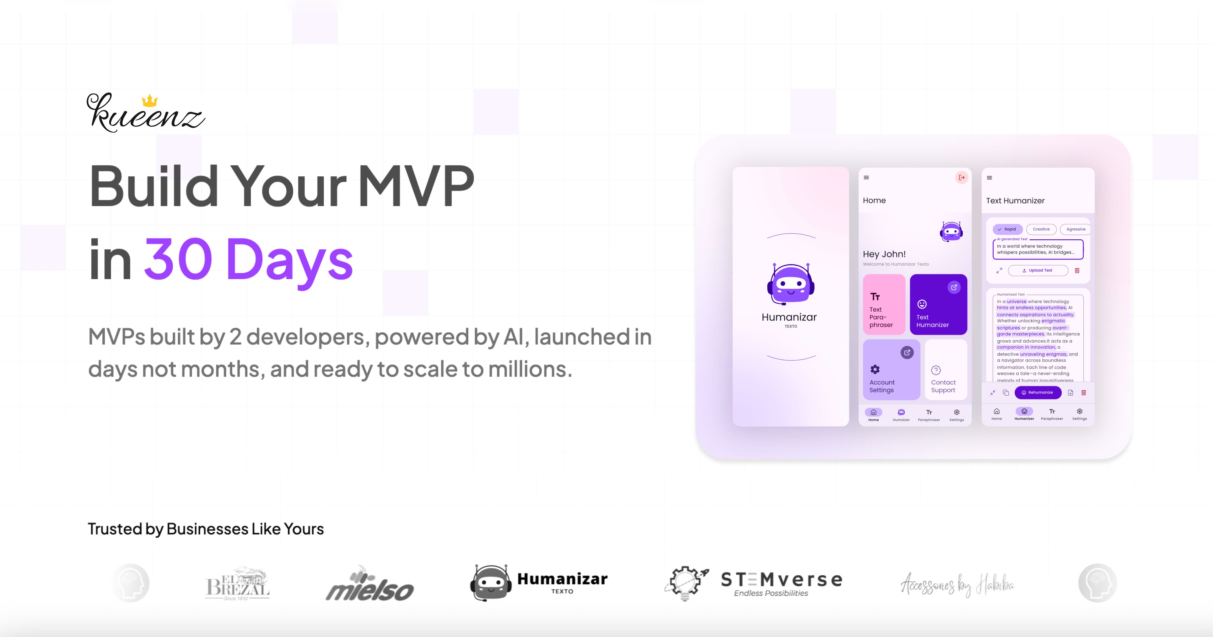 Kueenz Technologies | Build your MVP in 30 days